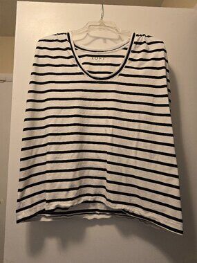 Loft White Shirt with Black Stripes